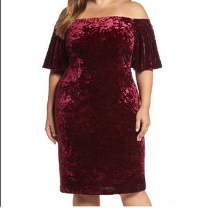 Eliza J Maroon Crushed Velvet Off the Shoulder Sheath Dress size 22W